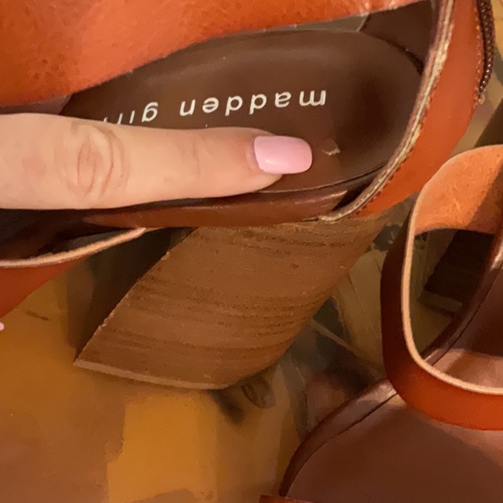 Madden Girl Faux Leather Strappy Block Heel Sandals, Size 9.5M, Brown - Picture 9 of 11